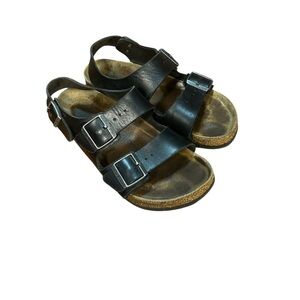 Birkenstock Black Leather Double Buckle Backstrap Sandals Sz 9 / 40